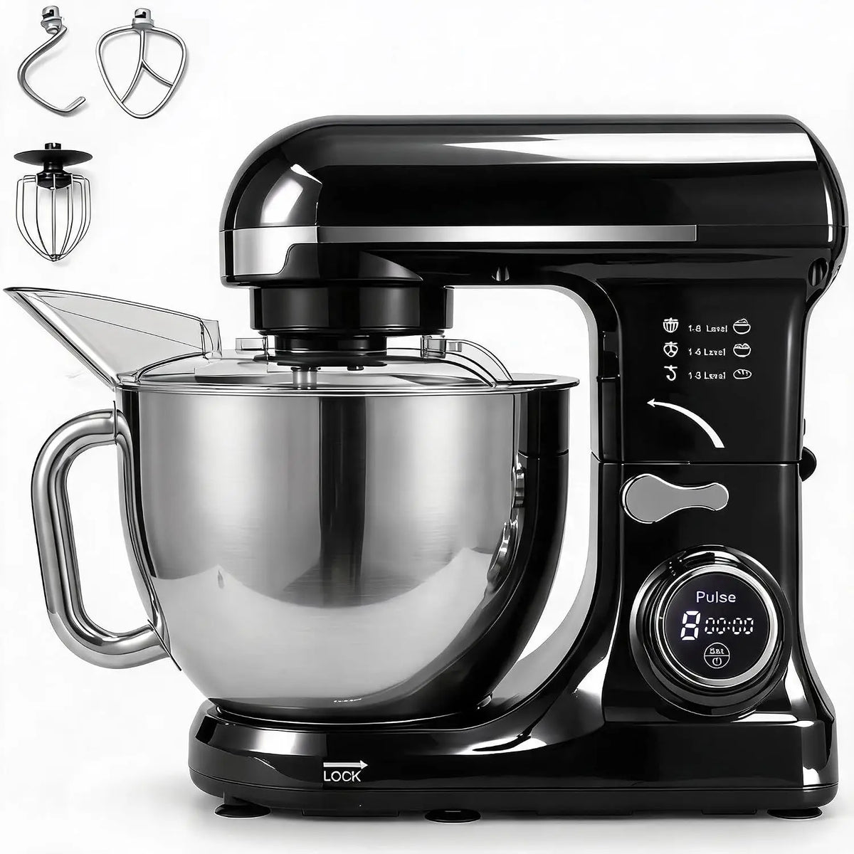 Tacleekii 5.3 QT Tilt-Head Stand Mixer 8-Speed Electric Kitchen Mixer with 500W Motor Stainless Steel Bowl Dough Hook Stainless Whisk Beater & Splash Guard for Bread, Cake, Cookies & Whipping