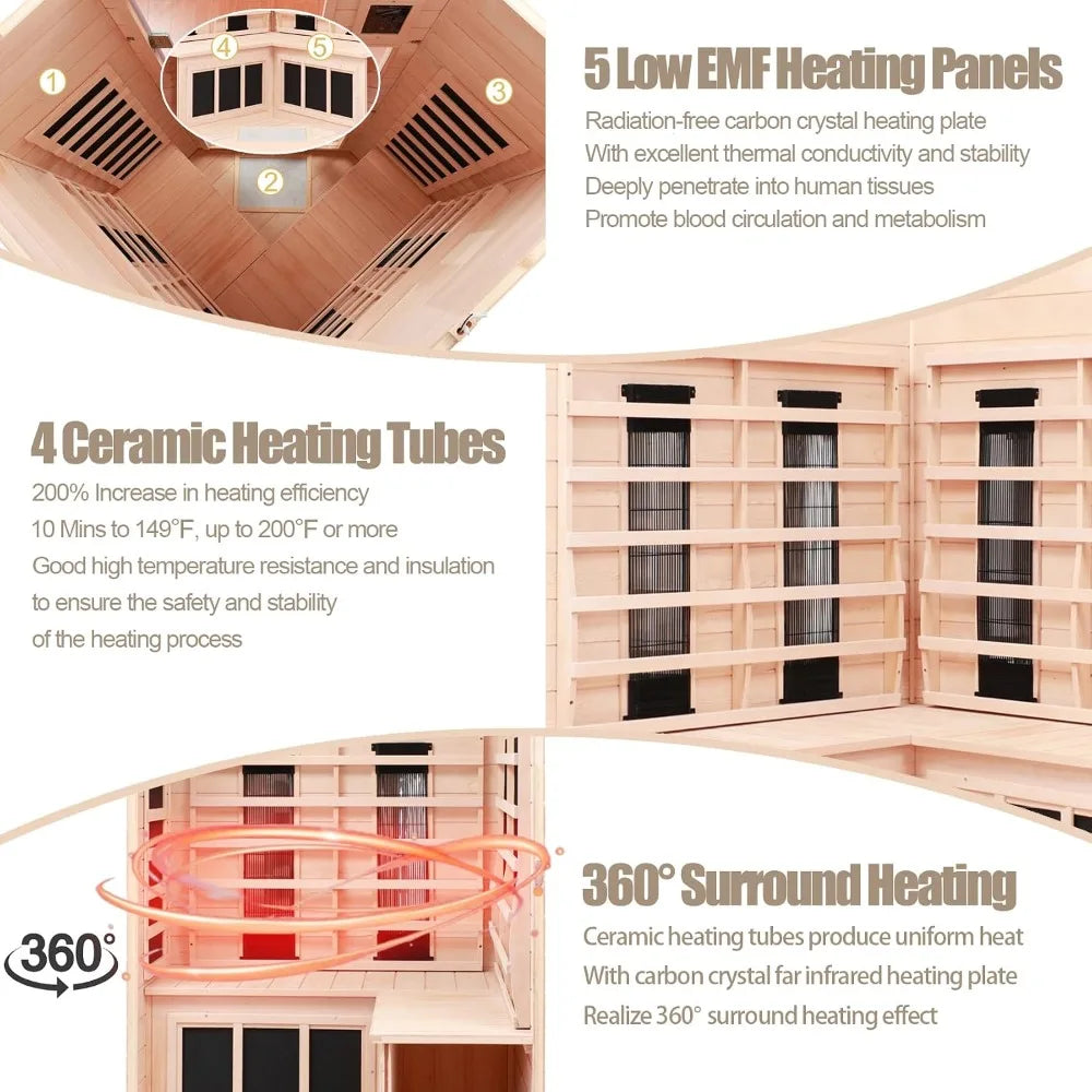 Low EMF Infrared Sauna for 2-3 Person Home Corner Use, Indoor Wooden Spa Room, Custom