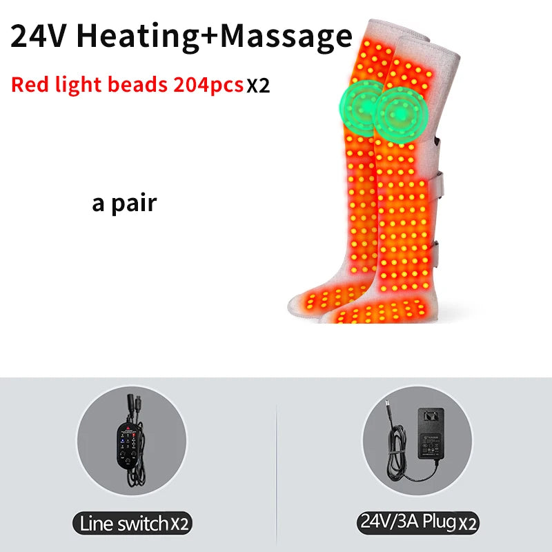 660nm Red Light Heating Boots Heating Wrap Cover Feet Calves Knees 204 LED Vibration Massage Wellness Protector Home Relax