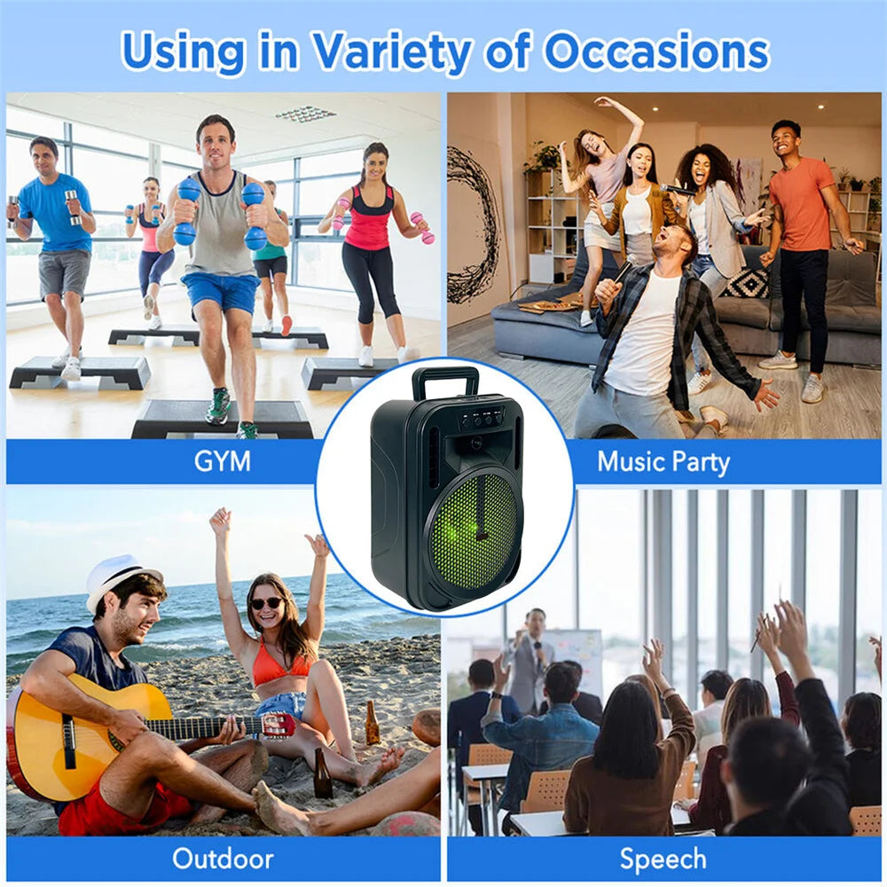 6.5' Portable Bluetooth Speaker Subwoofer Heavy Bass Sound System Party Led Light DJ Karaoke Outdoor Rechargeable Speaker