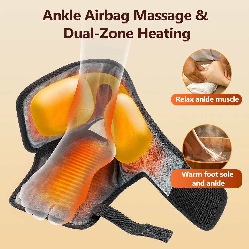Rechargeable Air Compression Ankle Massager with Heat 3 Modes 4 Levels Heated Foot Wrap Pneumatic Ankle Foot Muscle Relaxe
