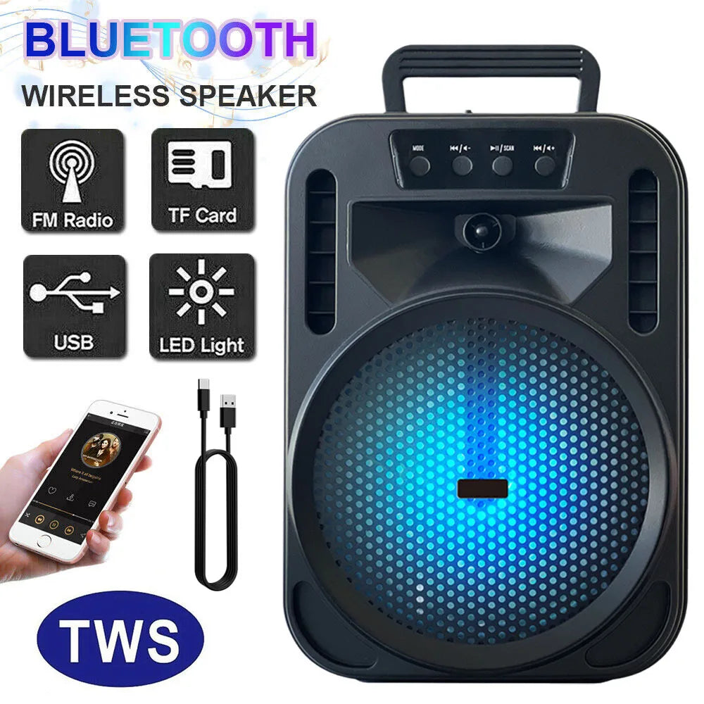 6.5' Portable Bluetooth Speaker Subwoofer Heavy Bass Sound System Party Led Light DJ Karaoke Outdoor Rechargeable Speaker