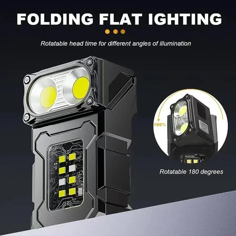 2/1Pcs Portable Flashlight Super Bright MINI USB Rechargeable LED Tail MagnetTorch with COB Emergency Light for Camping Hiking