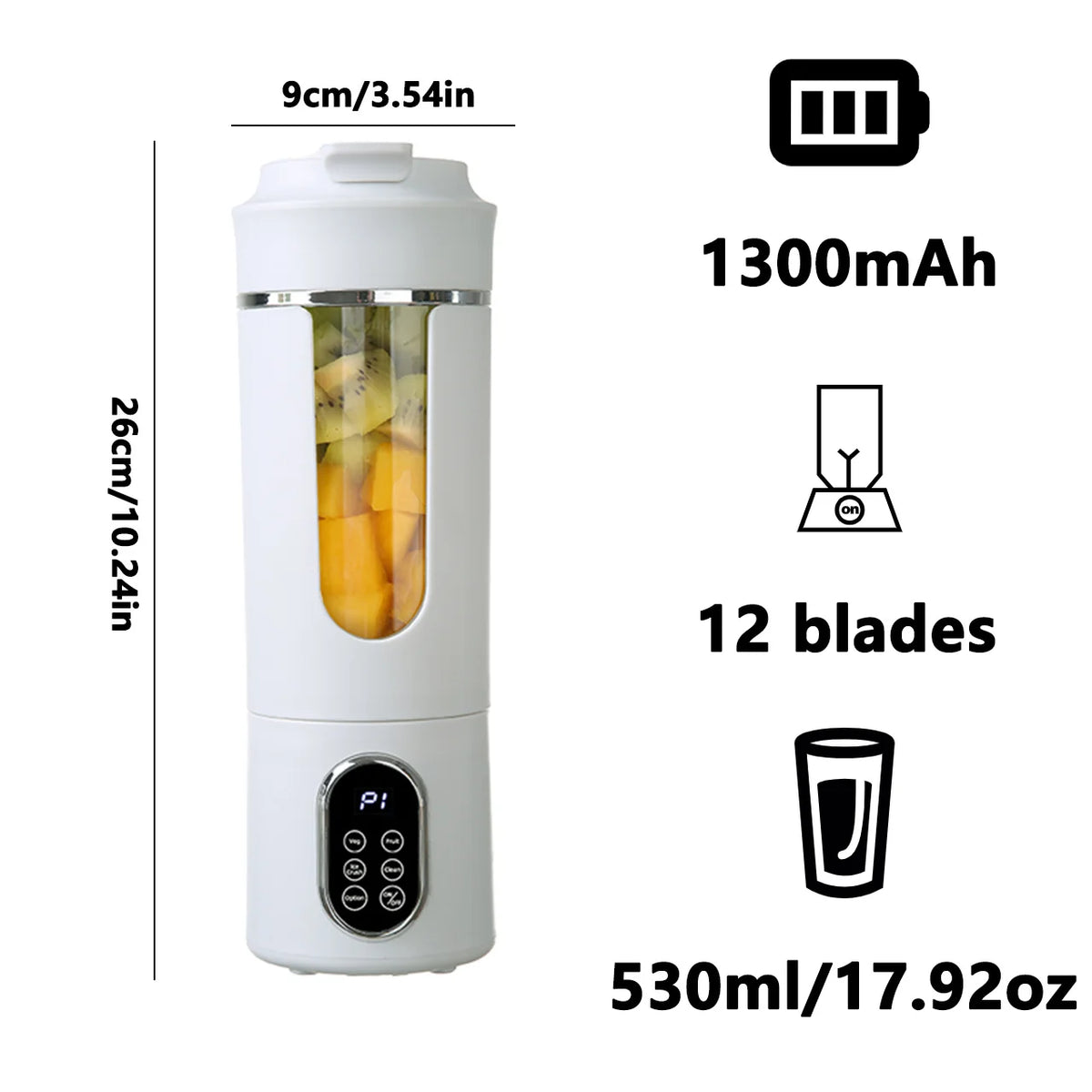 New 530ml Portable Juicer Wireless USB Charging Crushed Ice Electric Juicing 12 Blade 4 Gears 7.4V Mini Fresh Juice Blender