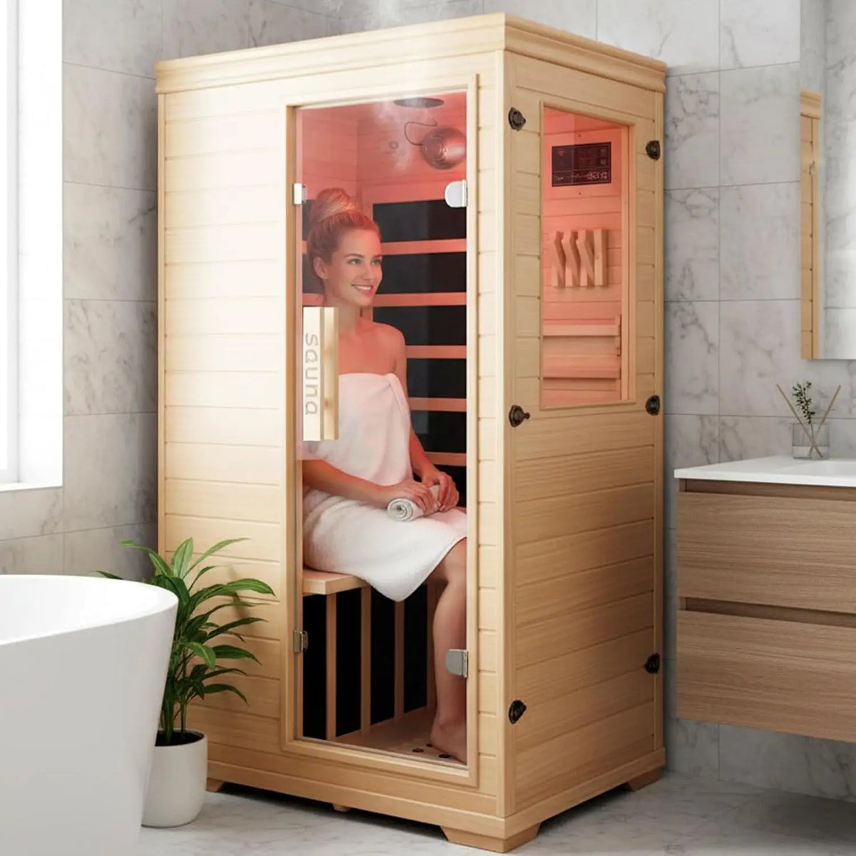 2 Person Indoor Home Infrared Sauna Room for Home Gym, Canadian Hemlock Wood, 616 * 220mm Red Light Beauty System, Fast, Custom