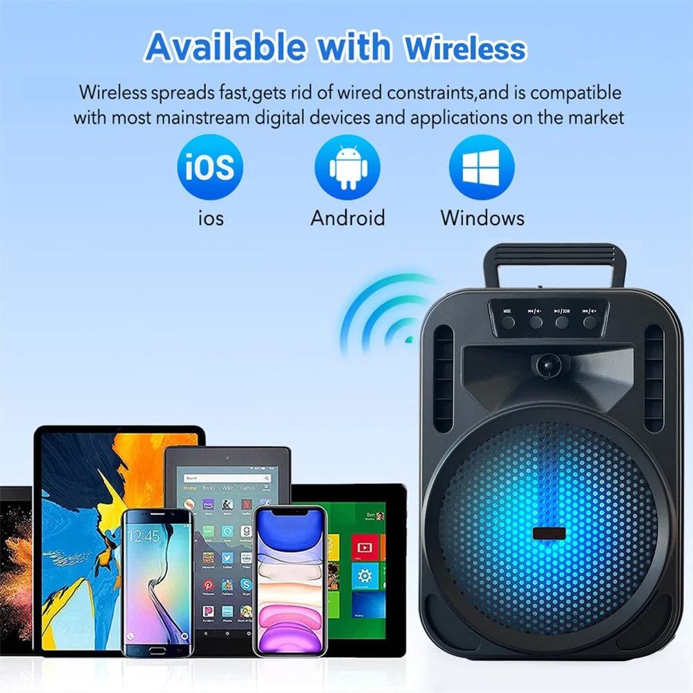 6.5' Portable Bluetooth Speaker Subwoofer Heavy Bass Sound System Party Led Light DJ Karaoke Outdoor Rechargeable Speaker