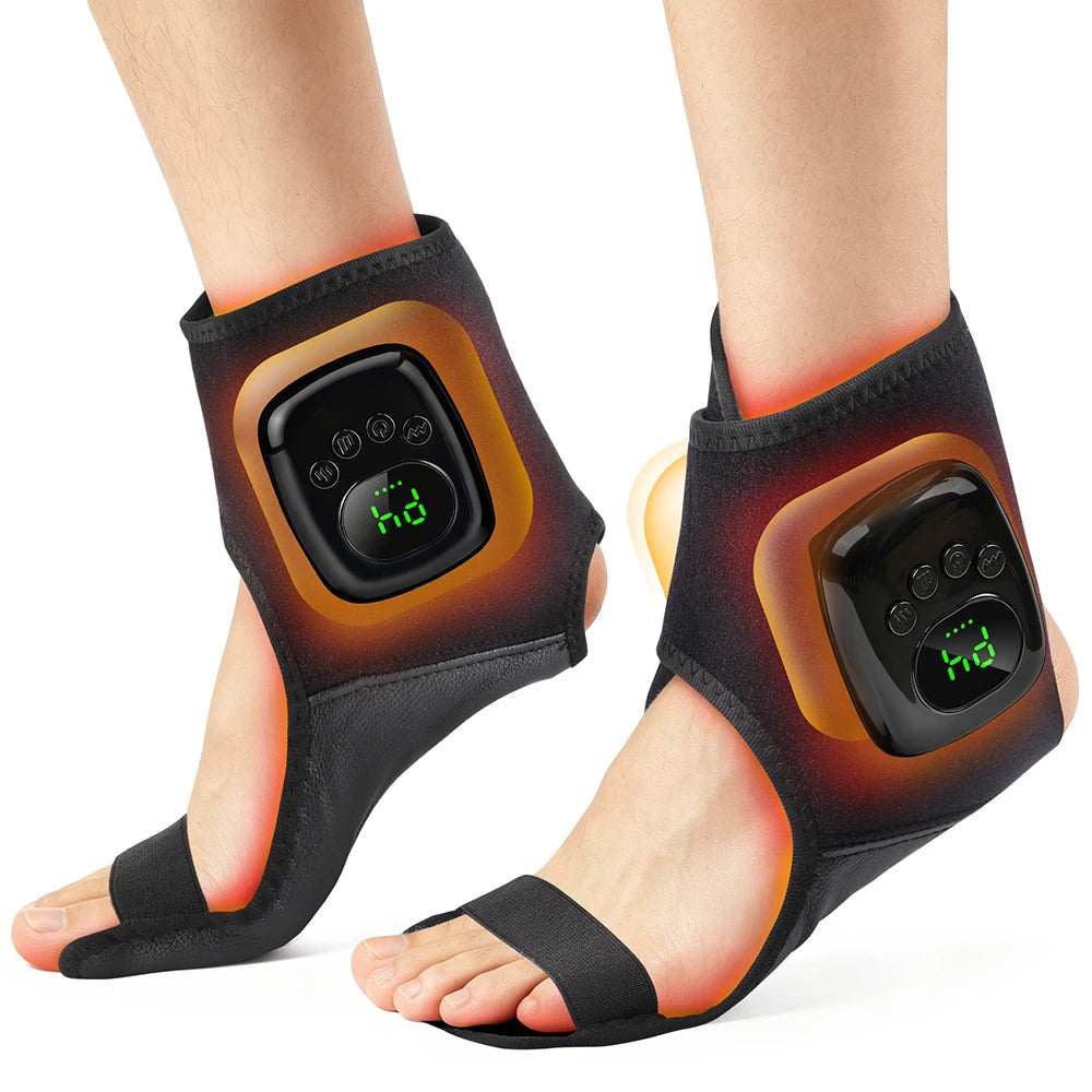 Rechargeable Air Compression Ankle Massager with Heat 3 Modes 4 Levels Heated Foot Wrap Pneumatic Ankle Foot Muscle Relaxe