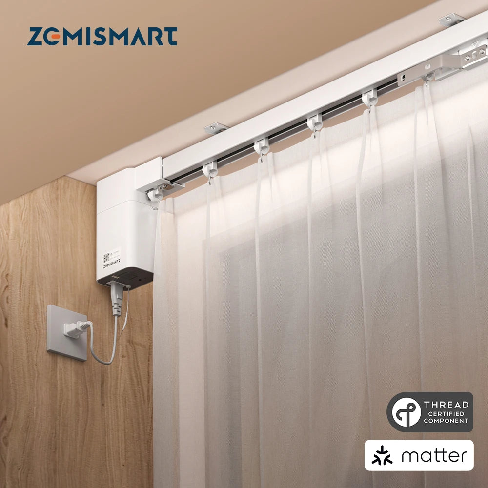 Zemismart Matter Over Thread Smart Motorized Curtain with Splicing Track Work with Homekit SmartThings Google Home Assistant