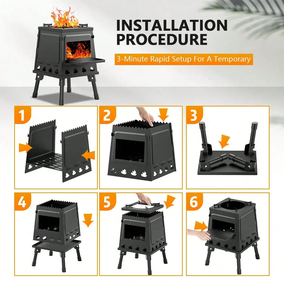 Wood Burning Camp Stove Portable Cast Iron Wood Stove For Outdoor Hiking Picnic BBQ Travel Black