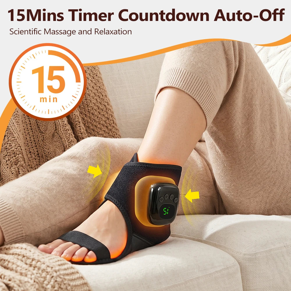 Rechargeable Air Compression Ankle Massager with Heat 3 Modes 4 Levels Heated Foot Wrap Pneumatic Ankle Foot Muscle Relaxe