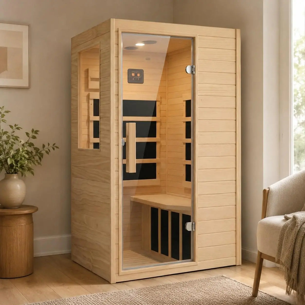 2 Person Indoor Home Infrared Sauna Room for Home Gym, Canadian Hemlock Wood, 616 * 220mm Red Light Beauty System, Fast, Custom
