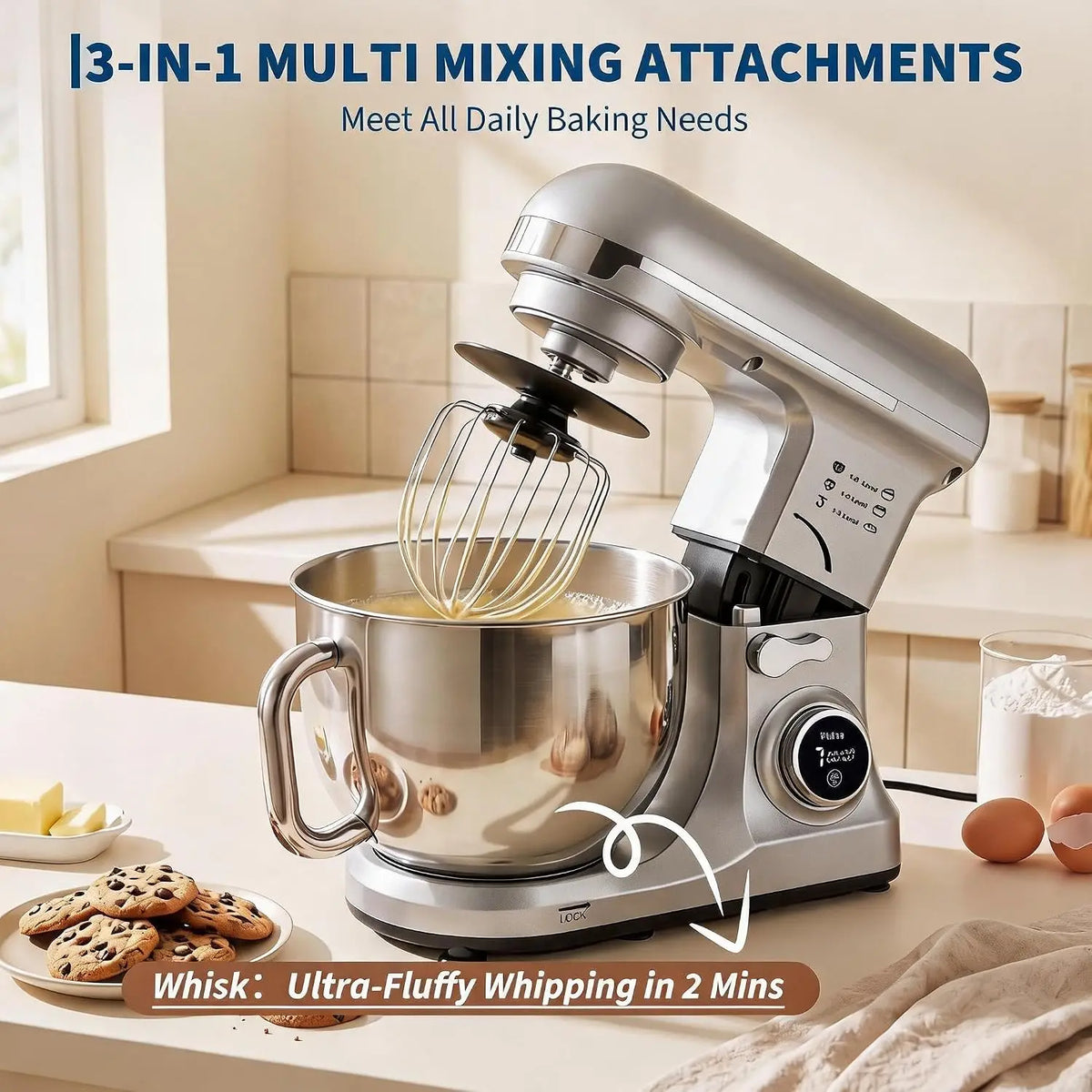 Tacleekii 5.3 QT Tilt-Head Stand Mixer 8-Speed Electric Kitchen Mixer with 500W Motor Stainless Steel Bowl Dough Hook Stainless Whisk Beater & Splash Guard for Bread, Cake, Cookies & Whipping