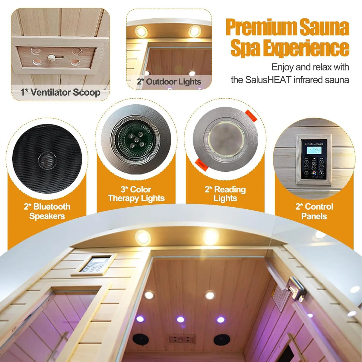 Ultra Low EMF 2 Person Infrared Sauna, 1750W 15A Far Infrared Saunas for Home, Canadian Hemlock Wood Sauna Indoor, Customized
