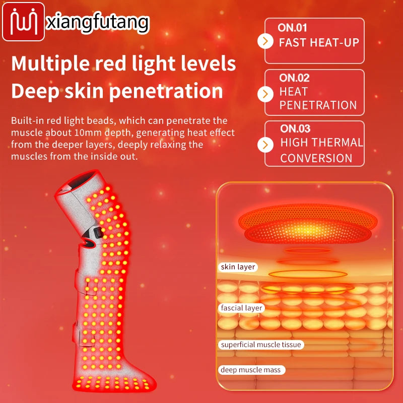 660nm Red Light Heating Boots Heating Wrap Cover Feet Calves Knees 204 LED Vibration Massage Wellness Protector Home Relax