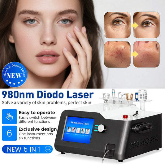5in1  Diode Lase Vascular Removal Machine 980nm New Remove Spider Veins Nail Fungus Best for Blood Vessels Removal