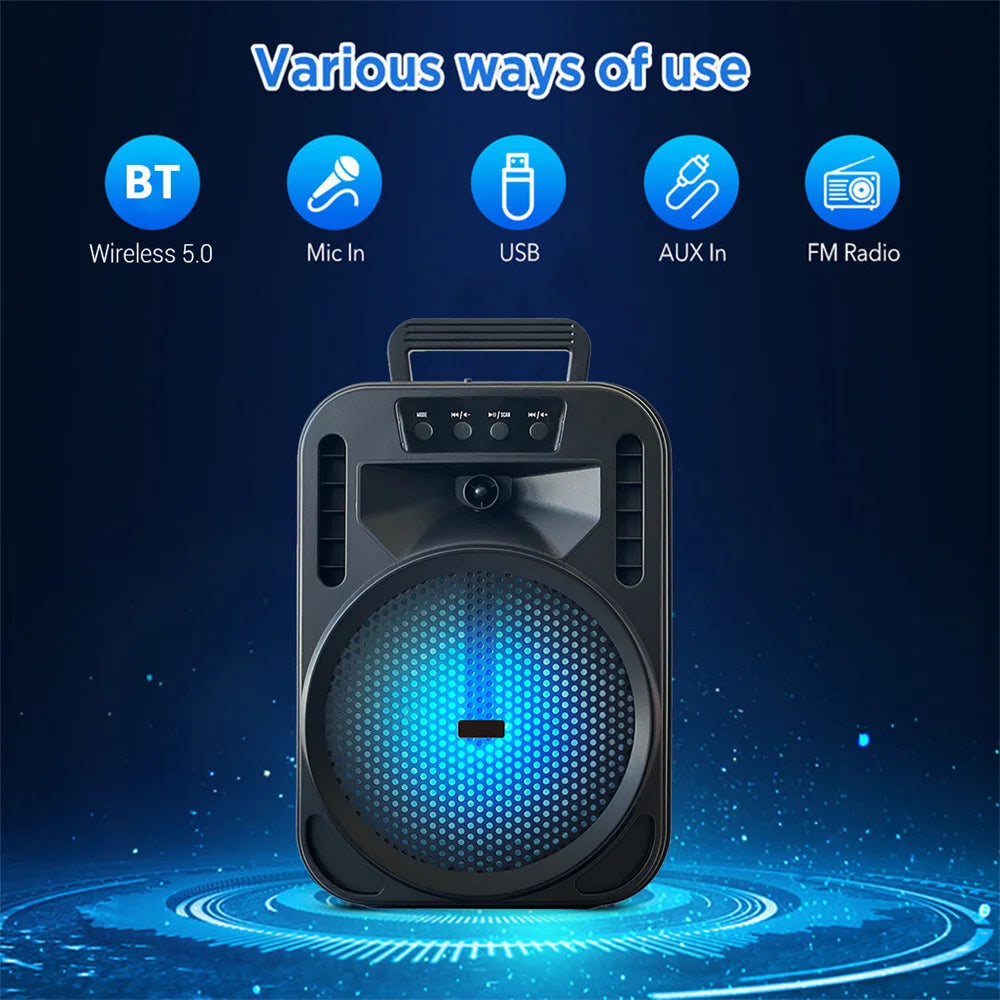 6.5' Portable Bluetooth Speaker Subwoofer Heavy Bass Sound System Party Led Light DJ Karaoke Outdoor Rechargeable Speaker
