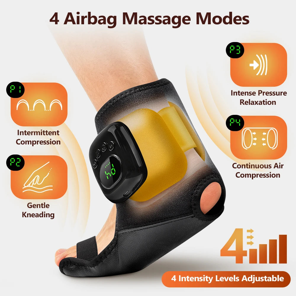 Rechargeable Air Compression Ankle Massager with Heat 3 Modes 4 Levels Heated Foot Wrap Pneumatic Ankle Foot Muscle Relaxe