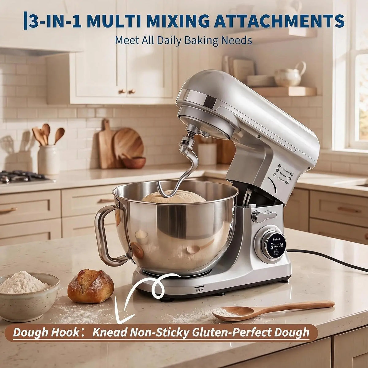 Tacleekii 5.3 QT Tilt-Head Stand Mixer 8-Speed Electric Kitchen Mixer with 500W Motor Stainless Steel Bowl Dough Hook Stainless Whisk Beater & Splash Guard for Bread, Cake, Cookies & Whipping