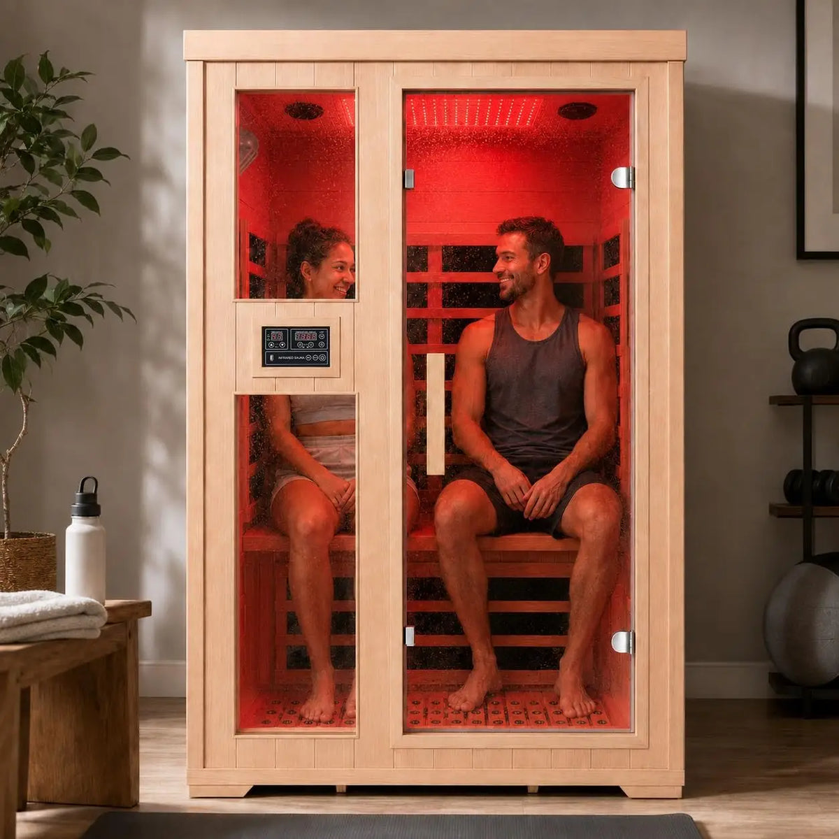 2 Person Indoor Home Infrared Sauna Room for Home Gym, Canadian Hemlock Wood, 616 * 220mm Red Light Beauty System, Fast, Custom