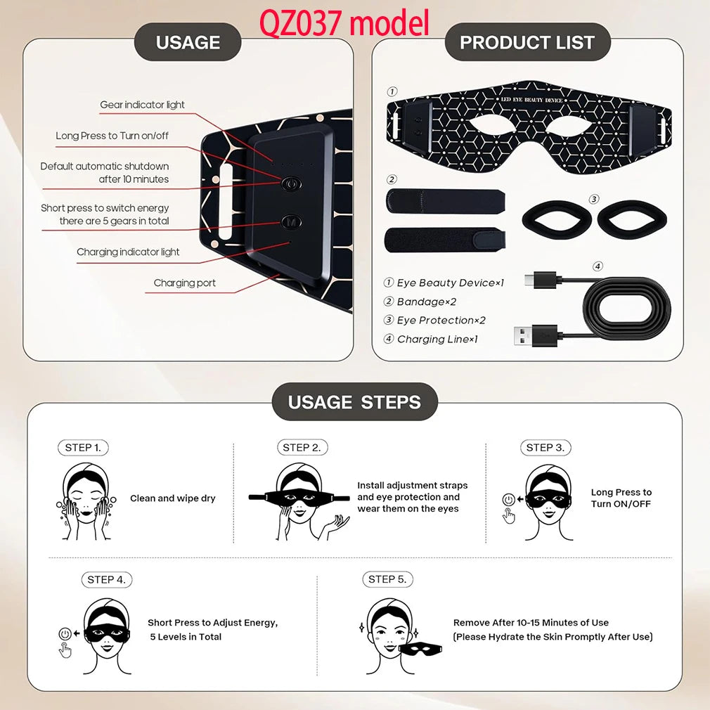 LED Eye Mask LED Red Infrared Light Therapy 630nm 850nm with 5 Modes Adjust Massage for Relieve Eye Bag Dark Circle Massages