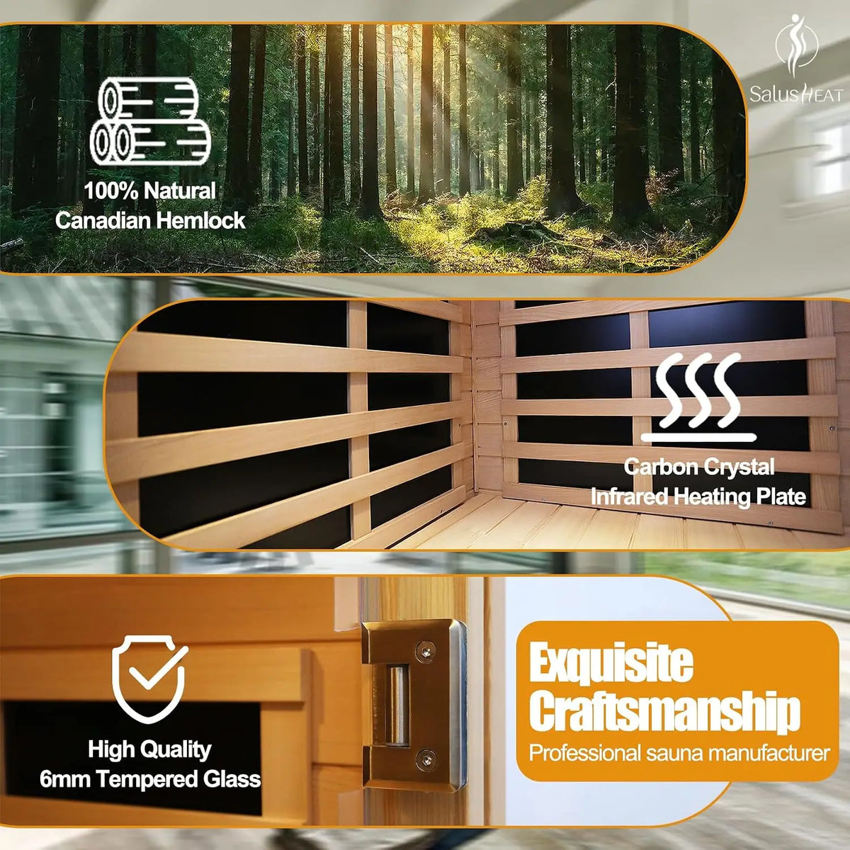 Far Infrared Sauna 1 Person Infrared Home Sauna Room 0-5mG Utra Low EMF Home Sauna Spa 1460W Canadian Hemlock, Customized