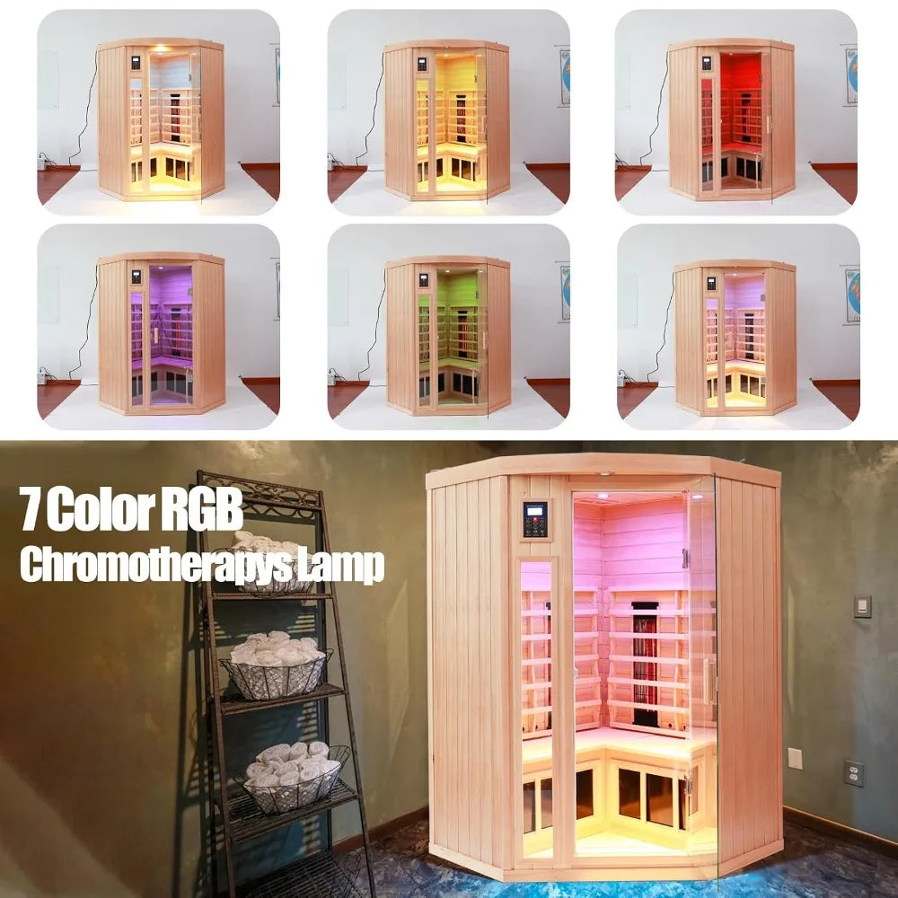 Low EMF Infrared Sauna for 2-3 Person Home Corner Use, Indoor Wooden Spa Room, Custom