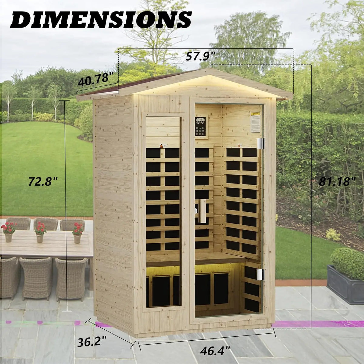Outdoor 2 Person Low EMF Far Infrared Sauna, 1850W / Max 158℉, Customi