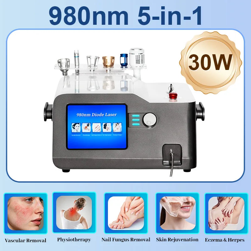 5in1  Diode Lase Vascular Removal Machine 980nm New Remove Spider Veins Nail Fungus Best for Blood Vessels Removal