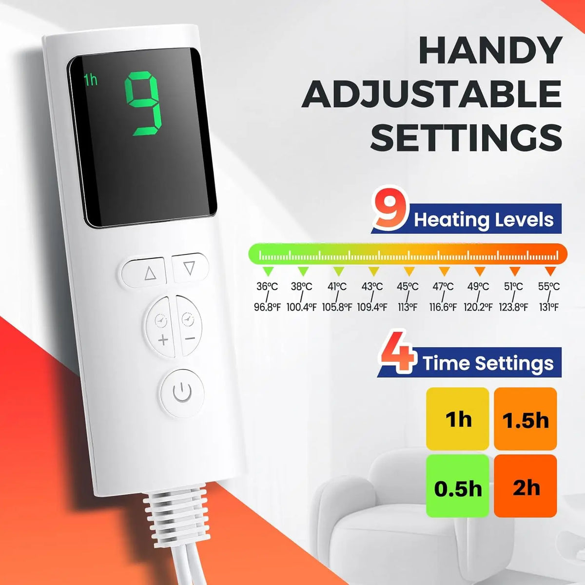 Electric Heating Foot Pad Soft Timing Warm Pad 9 Levels 4 Modes Promotes Blood Circulation Portable Machine Washable Home Office