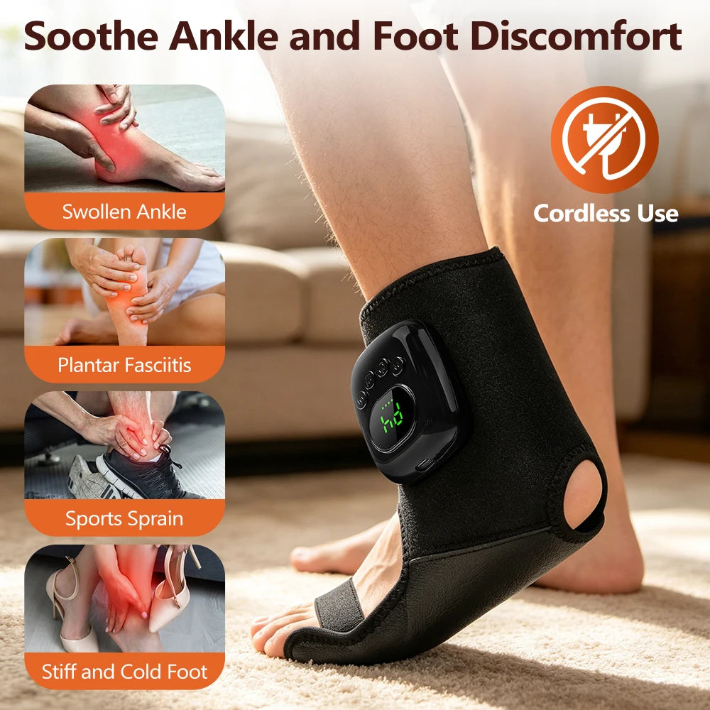 Rechargeable Air Compression Ankle Massager with Heat 3 Modes 4 Levels Heated Foot Wrap Pneumatic Ankle Foot Muscle Relaxe
