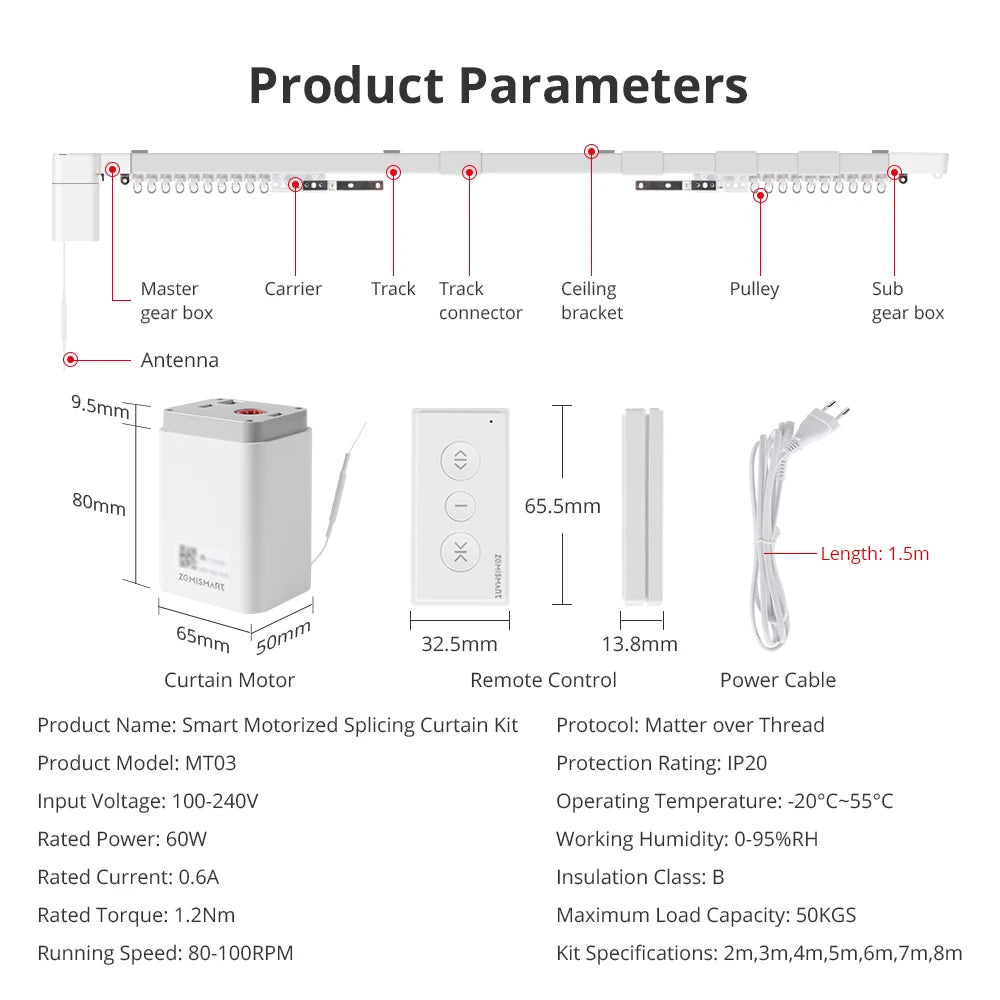 Zemismart Matter Over Thread Smart Motorized Curtain with Splicing Track Work with Homekit SmartThings Google Home Assistant