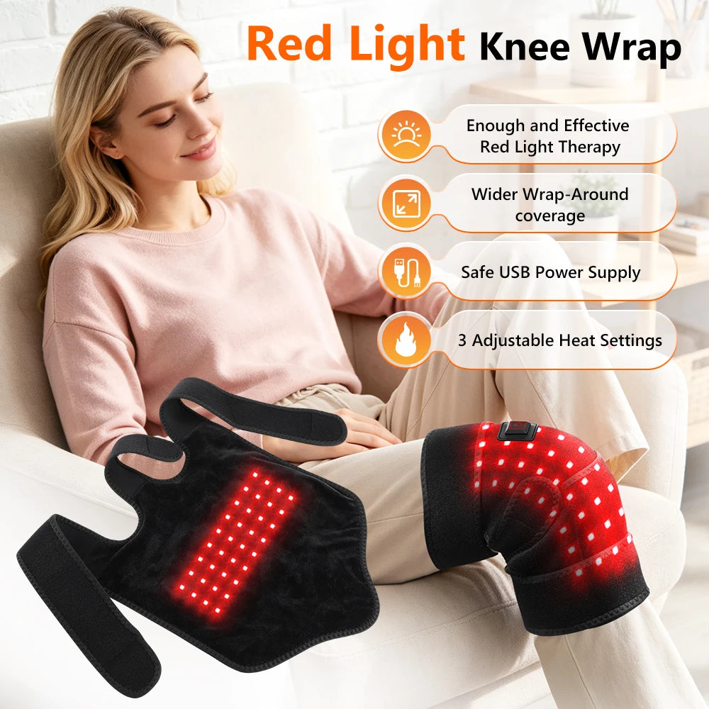 Heated Knee Brace Wrap with 36 LED Lights 3-Level Hot Compression USB Electric Knee Pad for Leg Joint And Elbow Comfort