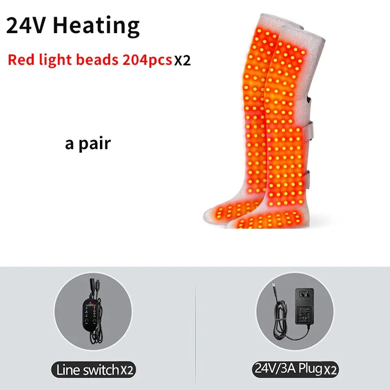 660nm Red Light Heating Boots Heating Wrap Cover Feet Calves Knees 204 LED Vibration Massage Wellness Protector Home Relax