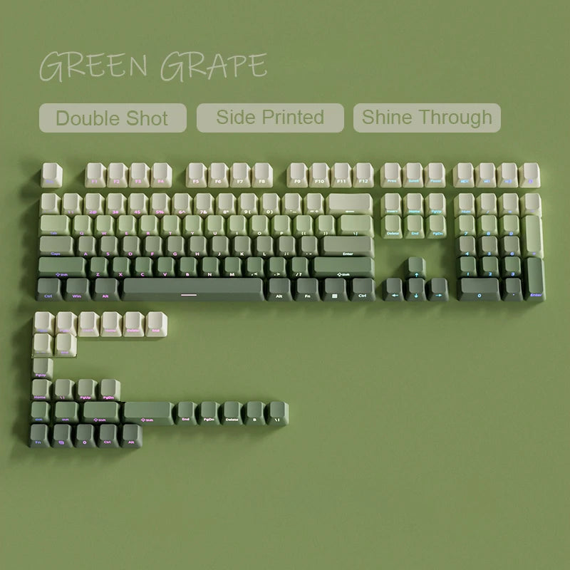 135 Key Cherry Profile Green Grape Keycaps Side Print Shine Through Keycaps Double Shot PBT Keycap for MX Switch Gaming Keyboard