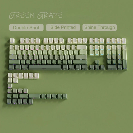135 Key Cherry Profile Green Grape Keycaps Side Print Shine Through Keycaps Double Shot PBT Keycap for MX Switch Gaming Keyboard