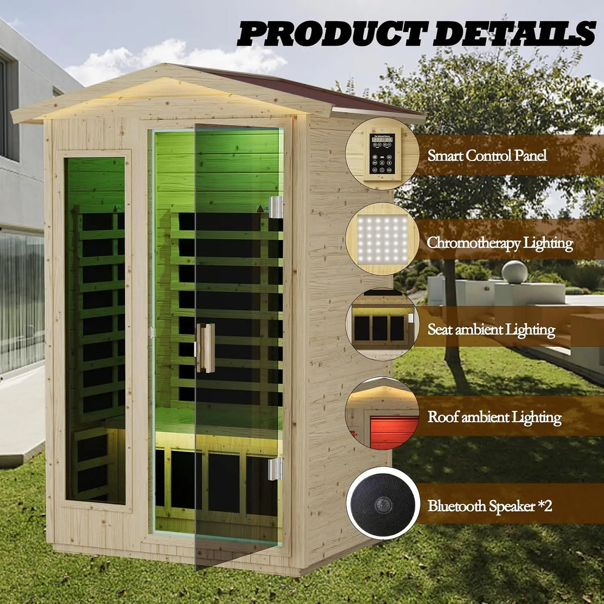 Outdoor 2 Person Low EMF Far Infrared Sauna, 1850W / Max 158℉, Customi
