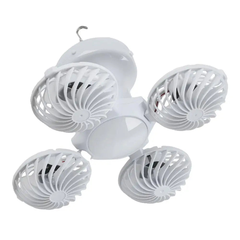 Portable Foldable Ceiling Fan Light LED Solar Bulb Lamp With 4 Mini Fan For Outdoor Camping Cooling Fan Night Light
