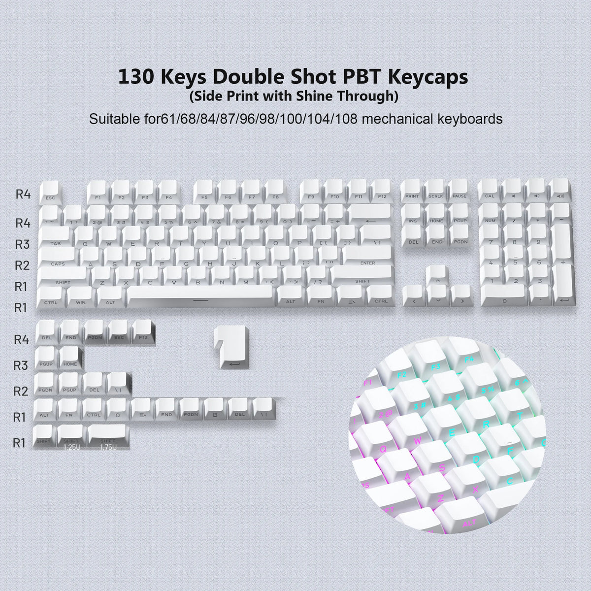 135 Key Cherry Profile Green Grape Keycaps Side Print Shine Through Keycaps Double Shot PBT Keycap for MX Switch Gaming Keyboard