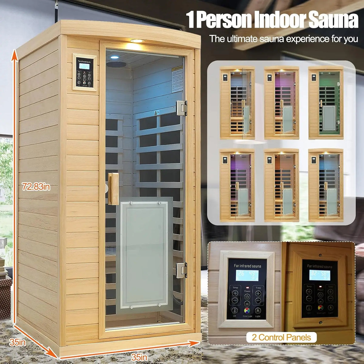 Far Infrared Sauna 1 Person Infrared Home Sauna Room 0-5mG Utra Low EMF Home Sauna Spa 1460W Canadian Hemlock, Customized