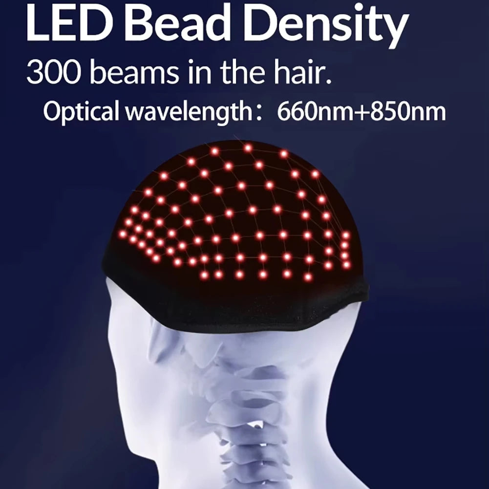 660nm 850nm LED Infrared Helmet Red Light Therapy Hat with 100pcs LED Lights 300pcs Beams Hair Loss&Hair Growth Cap Women Men