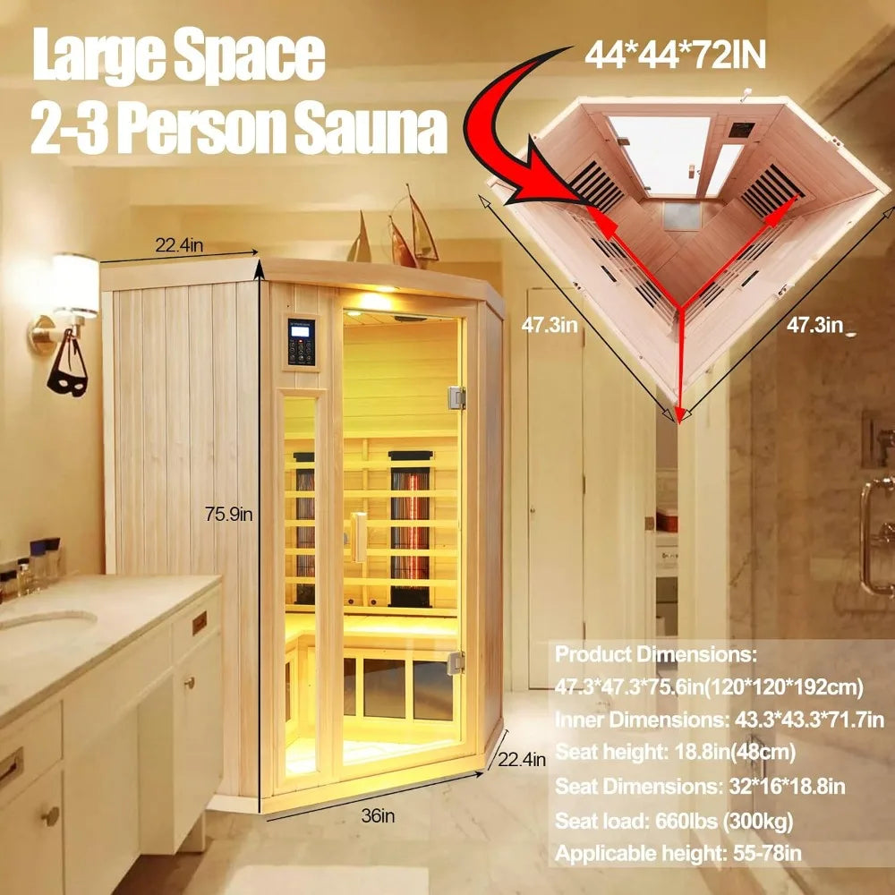 Low EMF Infrared Sauna for 2-3 Person Home Corner Use, Indoor Wooden Spa Room, Custom