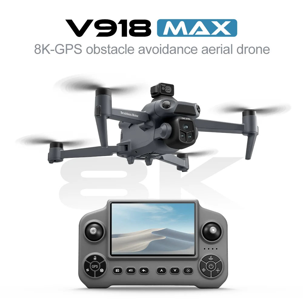 Original V918 GPS Return Home Drone Optical Flow Positioning 8K Dual Lens Long Range FPV Foldable Professional Drone for Adults