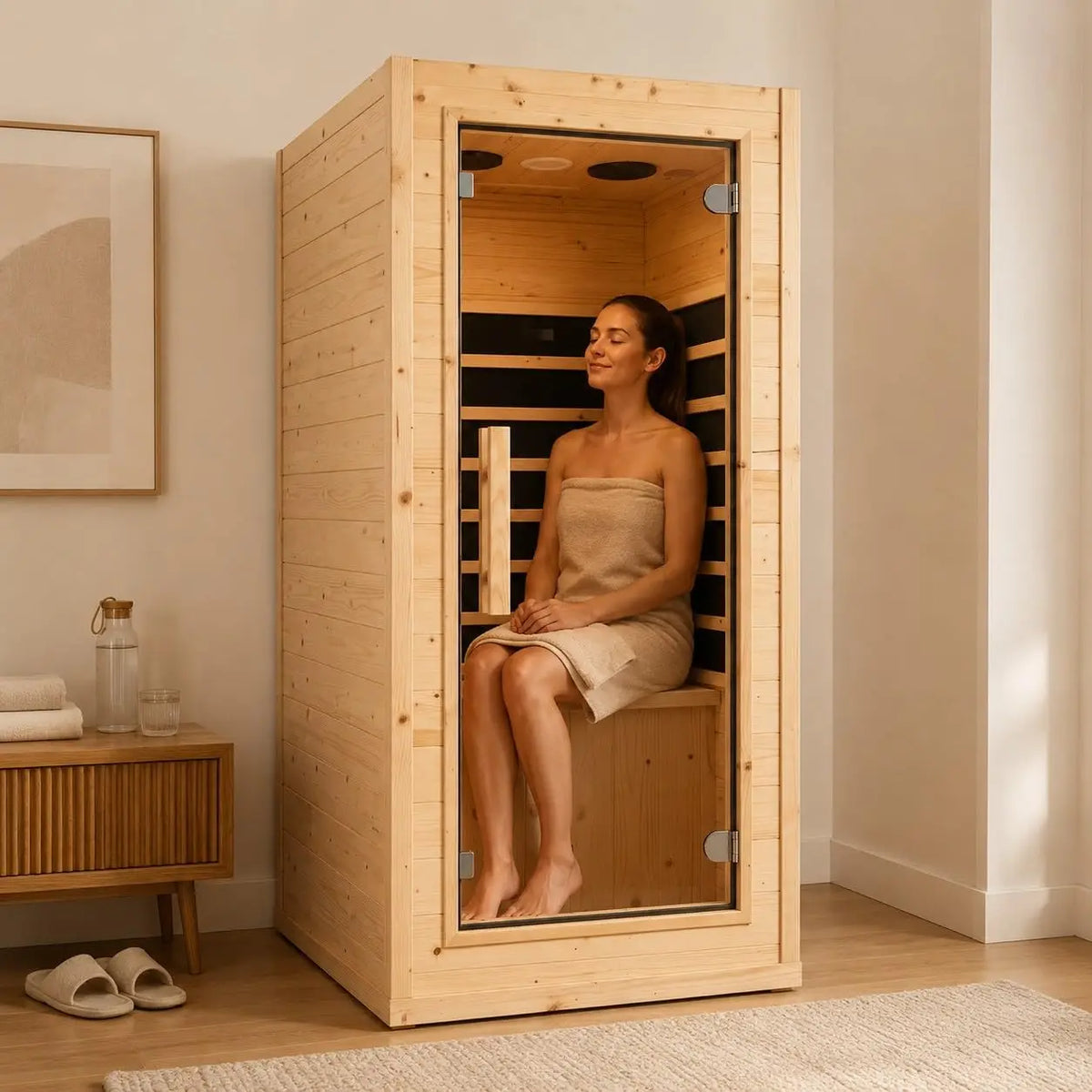 2 Person Indoor Home Infrared Sauna Room for Home Gym, Canadian Hemlock Wood, 616 * 220mm Red Light Beauty System, Fast, Custom