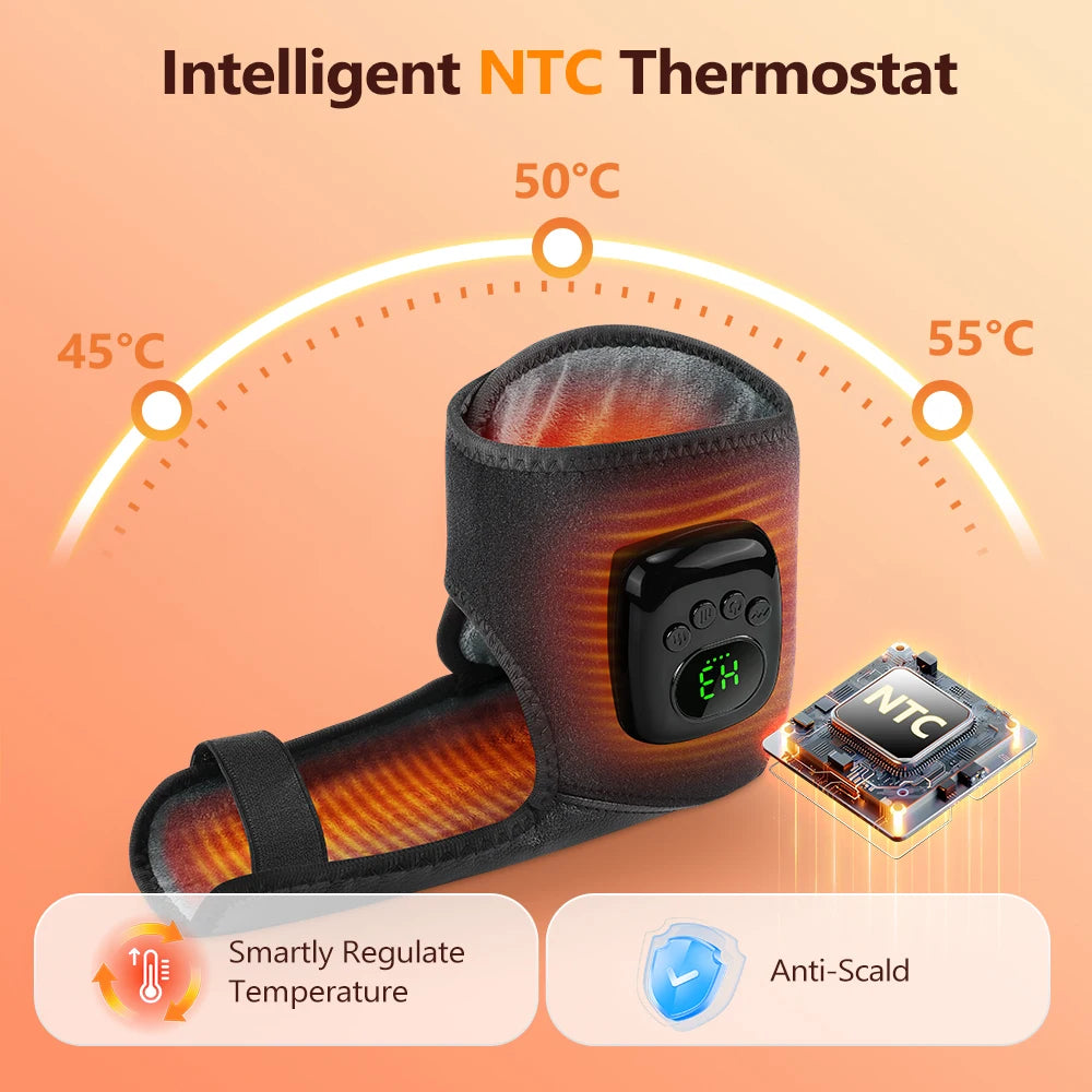 Rechargeable Air Compression Ankle Massager with Heat 3 Modes 4 Levels Heated Foot Wrap Pneumatic Ankle Foot Muscle Relaxe