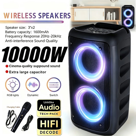Professional 10000W Peak Portable Bluetooth Partybox Speaker Rgb Led Lights Room DecorBoombox Bluetooth 5.3 Tws Wireless Speaker With Microphone Outdoor Karaoke Party DjEquipment Perfect Gift For Halloween Christmas
