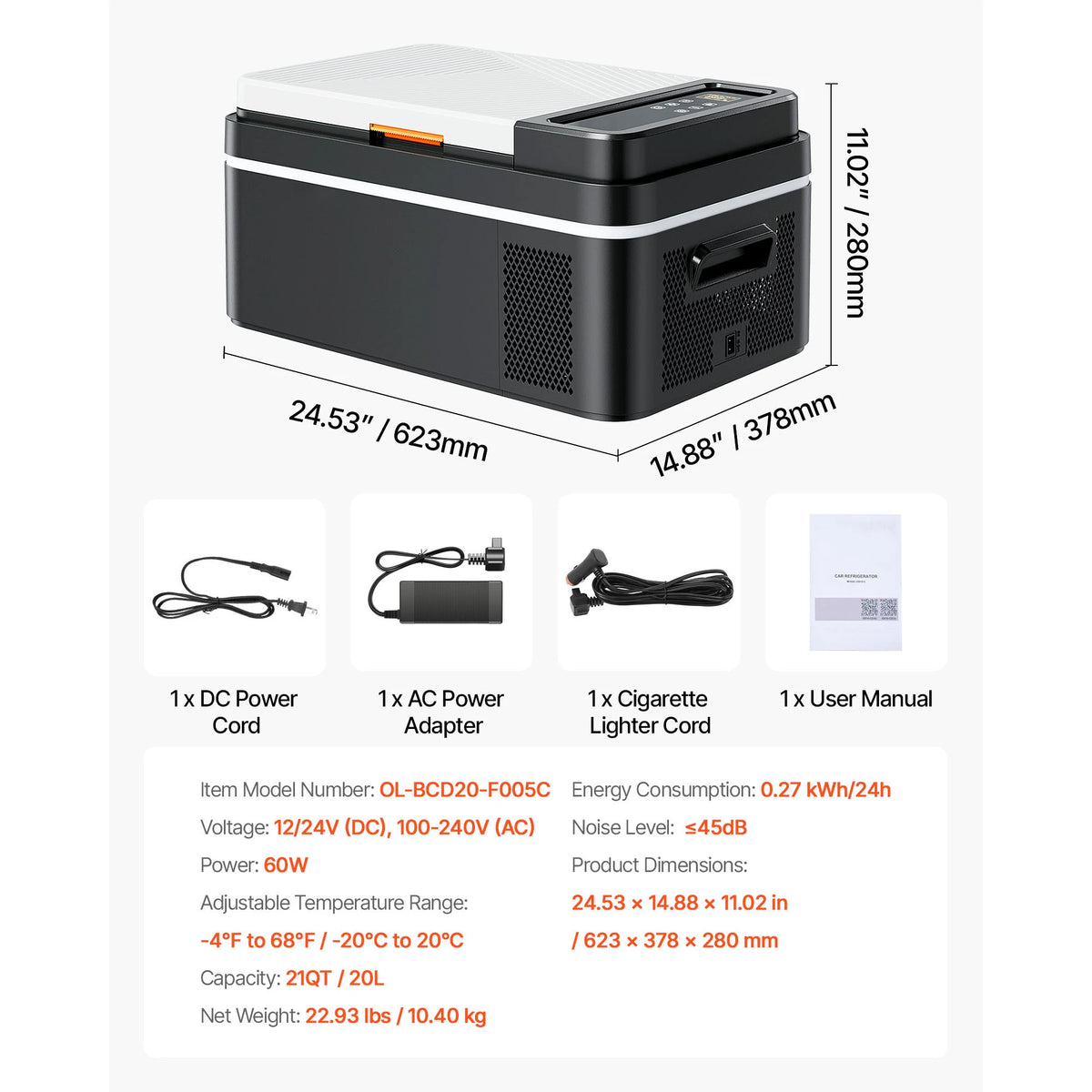 Succebuy 15L 20L 22L 30L 45L 55L Portable Car Cooler Refrigerator Electric Compressor 12V/24V DC 110-240V AC Freezer for Home