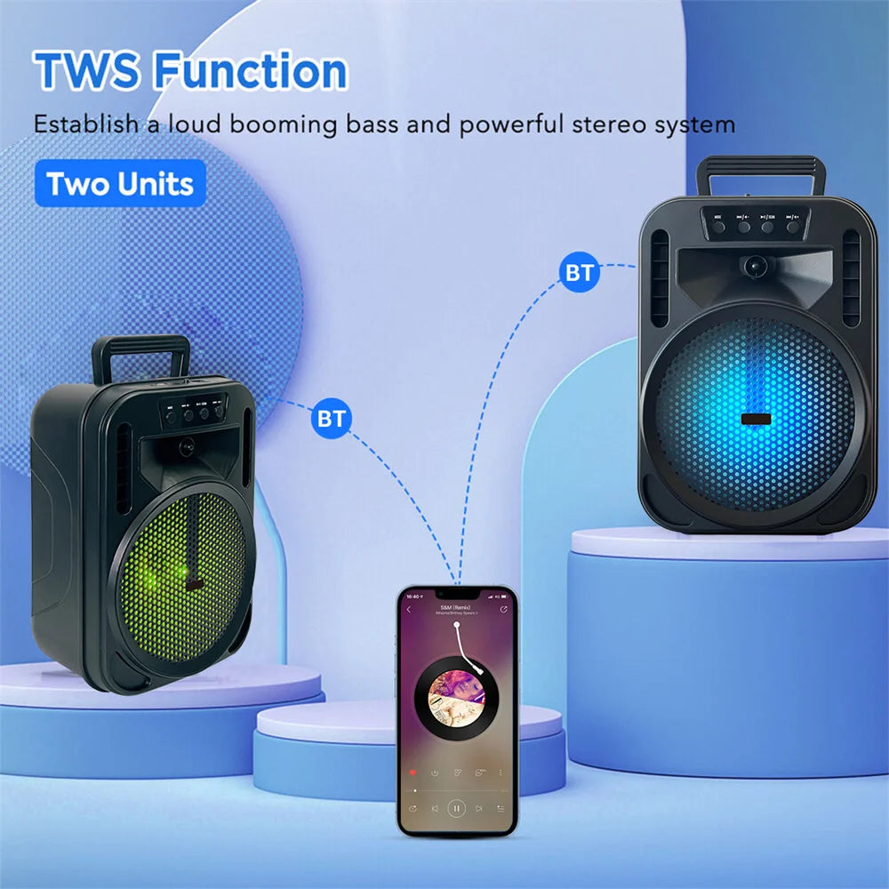 6.5' Portable Bluetooth Speaker Subwoofer Heavy Bass Sound System Party Led Light DJ Karaoke Outdoor Rechargeable Speaker