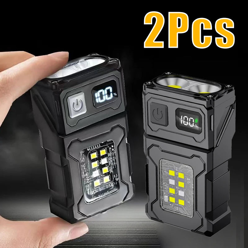 2/1Pcs Portable Flashlight Super Bright MINI USB Rechargeable LED Tail MagnetTorch with COB Emergency Light for Camping Hiking