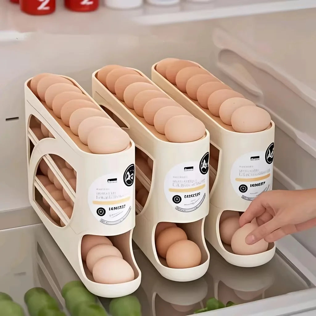 1PC Refrigerator Egg Storage Box Side Door Storage Kitchen Tool Automatic Egg Rolling Antibacterial Distribution Large Capacity