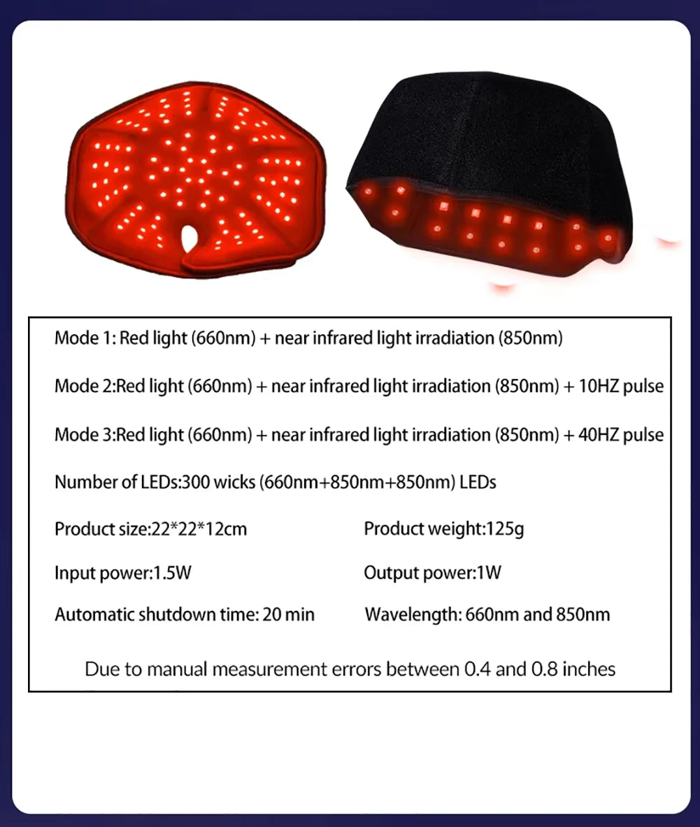 660nm 850nm LED Infrared Helmet Red Light Therapy Hat with 100pcs LED Lights 300pcs Beams Hair Loss&Hair Growth Cap Women Men